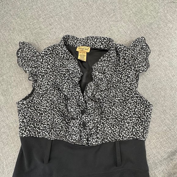 Midnight Velvet Dress Size 6 Black Gray Ruffled Cap Sleeve V-Neck Polyester & Sp - Picture 9 of 13